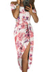 Print Off Shoulder Slit Bodycon Midi Dress